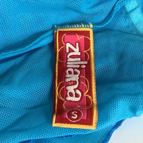 Zuliana Size Small Mesh Teal Ruffle Side Tie Mini Skirt. Made in USA. New - Picture 6 of 7